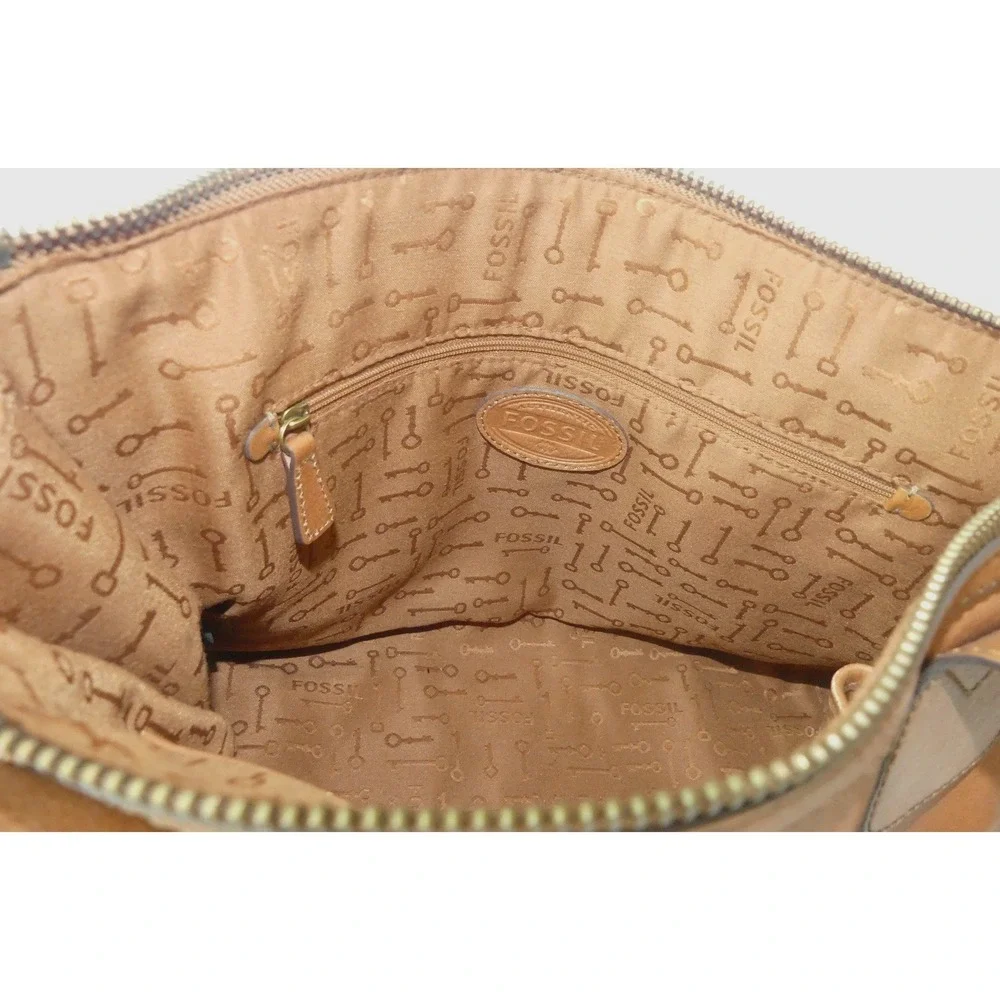 Vintage Fossil Cognac Leather Satchel Reissue Handbag Brass Key Charm Keyhole